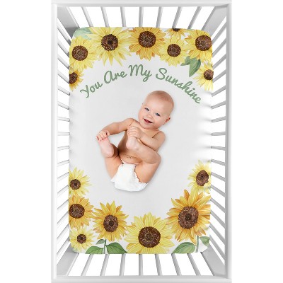 Sweet Jojo Designs Girl Photo Op Fitted Mini Crib Sheet Sunflower Yellow Green and Taupe