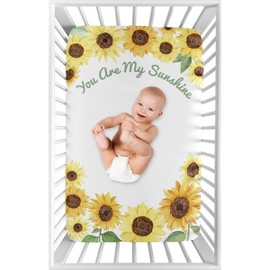 Sweet Jojo Designs Girl Photo Op Fitted Mini Crib Sheet Sunflower Yellow Green and Taupe - 1 of 4
