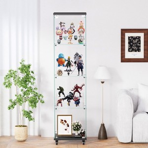 Kumasinova 4-Tier Glass Display Cabinet,Tempered Glass Showcase on Wheels with Acrylic Shelves & Lock,Storage Rack for Living Room,Bedroom - 1 of 4