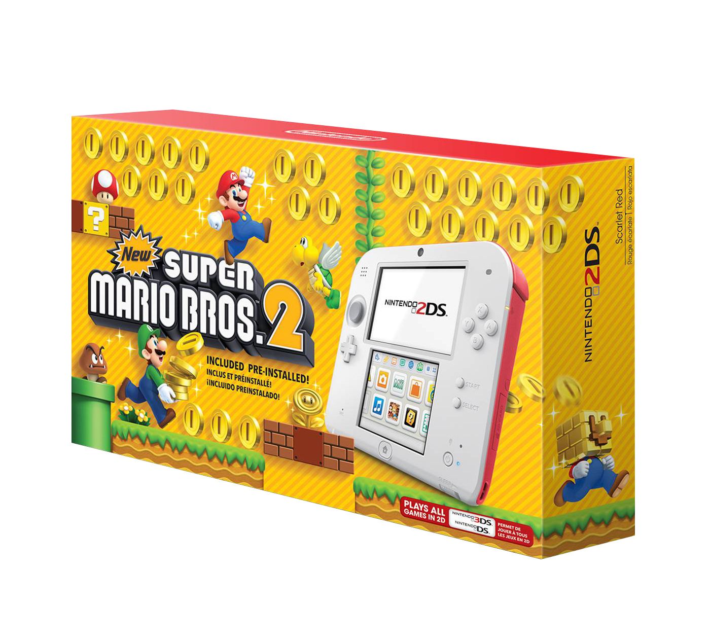 Nintendo 2DS Scarlet Red w/Super Mario Bros. 2 + Free Nintendo 3DS Game