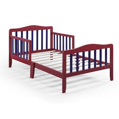 Infurnic Beds, Toddler Single Bed with Safety Guardrails and Headboard, Low To Floor Design for Toddler Children, Red, 70"*36"*27"