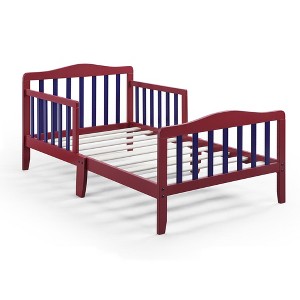 Infurnic Beds, Toddler Single Bed with Safety Guardrails and Headboard, Low To Floor Design for Toddler Children, Red, 70"*36"*27" - 1 of 4