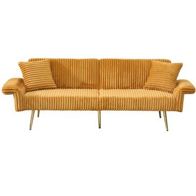 VYNXARIA 79 inch corduroy sofa bed, foldable double sofa bed with folding armrests, suitable for living rooms and small spaces