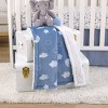 Carter's Blue Elephant - Chambray, and White Clouds, Moon and Stars Super Soft Cuddly Plush Baby Blanket - image 4 of 4