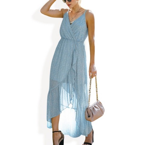 Anna kaci Women s Sleeveless V neck Wrap Maxi Dress With High low Hem Target