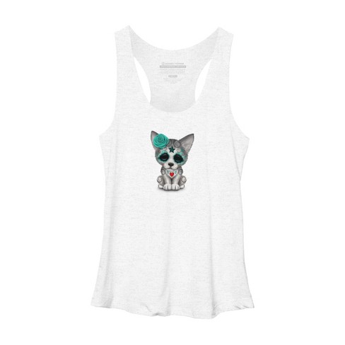Women's Design By Humans Blue Day Of The Dead Sugar Skull Wolf Cub By ...