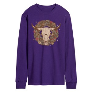 Men's - Instant Message - Cow Skull Wreath Long Sleeve Graphic T-Shirt - 1 of 3