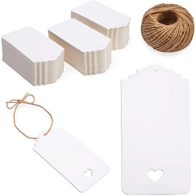 Bright Creations 300 Pack White Gift Tags with String, Heart Shaped Cutouts (2 x 4 Inches)