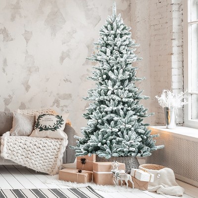 7ft Snow Flocked Pine Artificial Christmas Tree with Hinged Branches