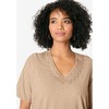 Roaman's Women's Plus Size Embroidered Linen Blend Tee - 4 of 4