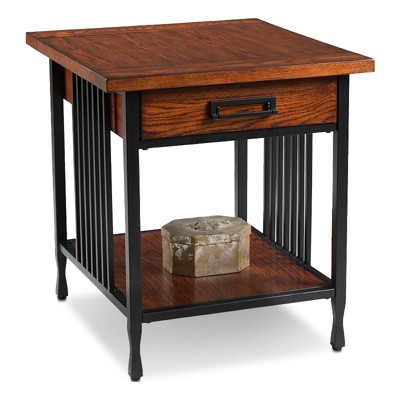 Ironcraft Mission Oak & Matte Black Wood End Table with Drawer