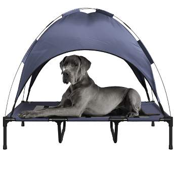 Elevated Dog Bed with Canopy - 48x36-Inch Portable Pet Bed with Non-Slip Feet - Indoor/Outdoor Dog Cot with Carrying Case by PETMAKER (Blue)