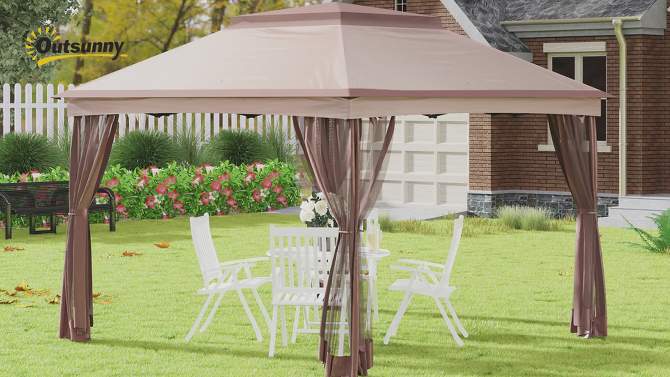 Outsunny 11' x 11' Pop Up Gazebo Outdoor Canopy Shelter with 2-Tier Soft Top, and Removable Zipper Netting, Event Tent with Large Shade, and Storage Bag for Patio, Backyard, Garden, 2 of 10, play video