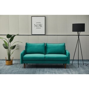 Velvet Sofa Mid-Century Modern Couch with Wooden Legs for Living Room - 1 of 4