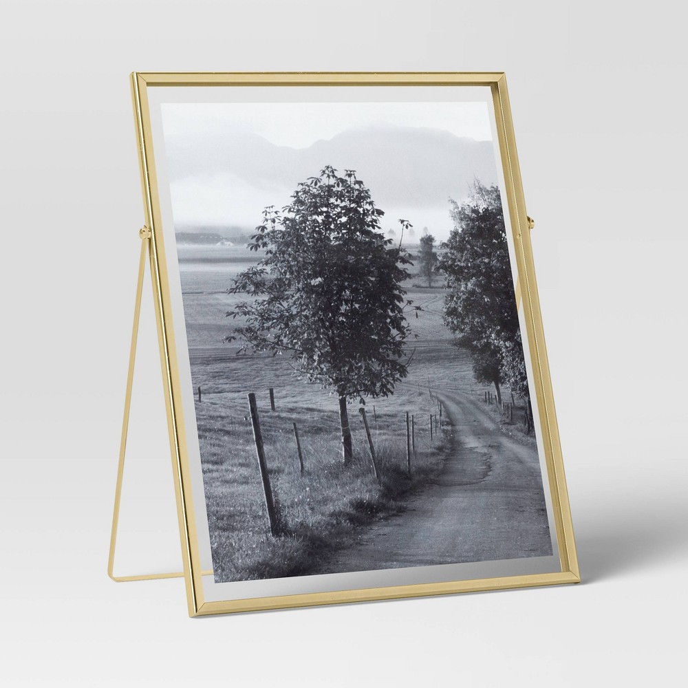 Photos - Photo Frame / Album 9" x 11" Float to 8" x 10" Linear Metal Easel Single Image Frame Brass - T