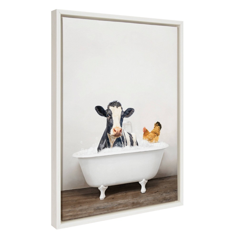 Photos - Other Decoration 18" x 24" Sylvie Cow Chicken in Rustic Bath Frame Canvas by Amy Peterson W