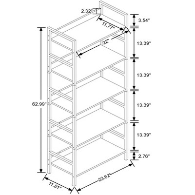 Industrial Black Metal and Wood 5-Shelf Etagere Bookcase