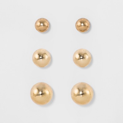 Women's Fashion Trio Stud Ball Earring Set 3pc - A New Day™ Gold