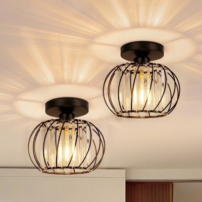 YANSUN 7 in. 1-Light Modern Black Semi Flush Mount Ceiling Light Fixture for Foyer Closet Entryway Kitchen Bedroom (2-Pack)
