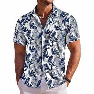 COOFANDY Men's Hawaiian Shirt Short Sleeve Floral Button Down Shirts Tropical Holiday Beach Shirts - 1 of 4