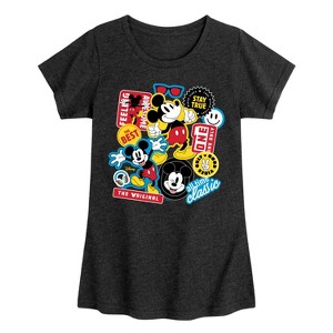 Girls' - Disney - Mickey Sticker Look Fitted Short Sleeve Graphic T-Shirt - 1 of 4