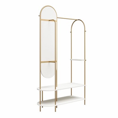White and Gold Metal Valet Stand with Mirror