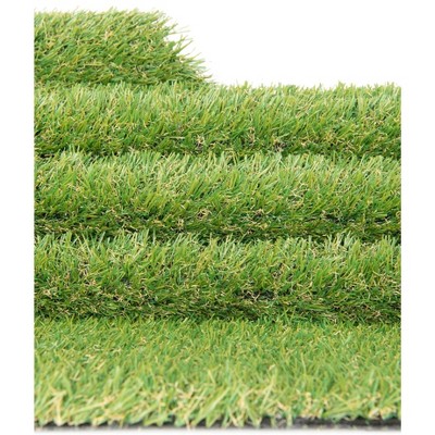 Green Synthetic Rectangular Outdoor Grass Area Rug