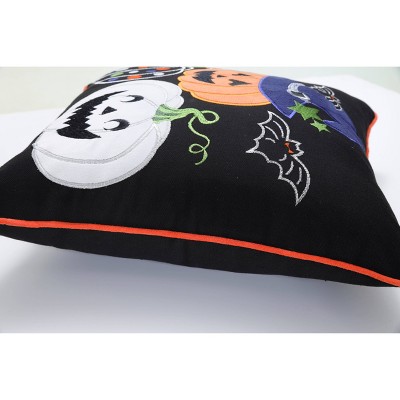 Black Halloween Pumpkin Embroidered Cotton Throw Pillow Cover
