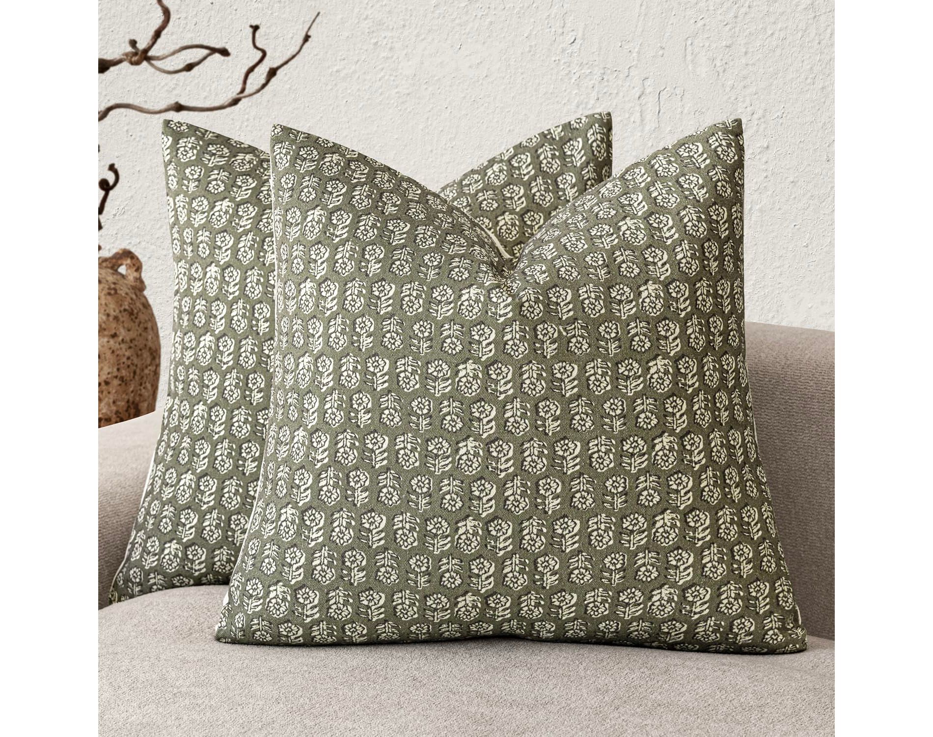 Set of 2 Decorative Vintage Floral Print Waterproof Throw Pillow Covers Neutral Modern Outdoor Decor