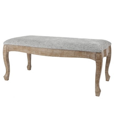 Gray Linen Upholstered Bench with Fir Wood Cabriole Legs