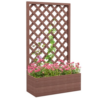 Outsunny Raised Garden Bed w/ Trellis Lattice, Drainage Gap, Freestanding Trellis Planter for Climbing Plants, Vines, Flowers