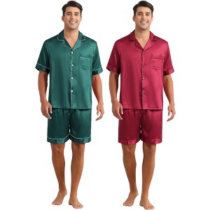 INSPIRE CHIC Men's 2 Pack Sleepwear Classic Soft Short Sleeve Satin Pajamas Set - 1 of 4