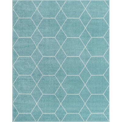 Light Blue and Ivory Trellis 8'x10' Easy-Care Synthetic Rug