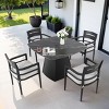 Aluminum Outdoor Dining Table Set for 4, Rounded Square Sintered Stone Table and 4 Armchairs with Sunbrella Cushions - Koiai - 2 of 4