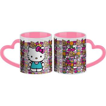 Hello Kitty Mug with Pink Heart Shaped Handle - 16oz Ceramic Mug