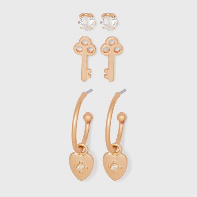 Heart Stud Earring Set 3pc - Pink