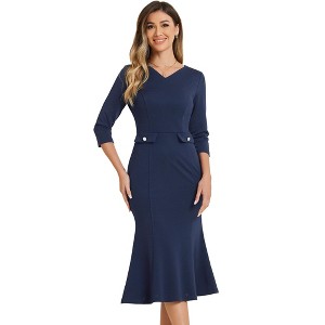 Allegra K Women's Fishtail 3/4 Sleeve Work Vintage Bodycon Dress - 1 of 4
