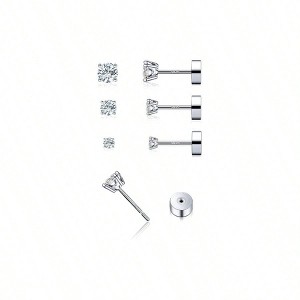 3 Pairs Moissanite Flatback Stud Earrings for Women, 925 Sterling Silver Hypoallergenic Flat Back Cartilage Earrings Set, 18K White Gold Plated - 1 of 4