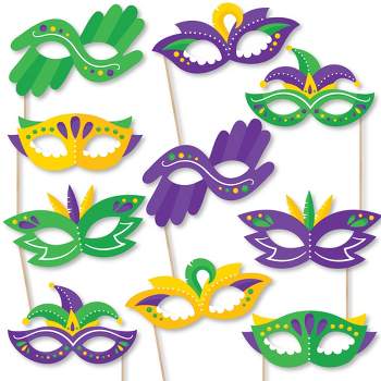 Big Dot of Happiness Colorful Mardi Gras Mask Glasses - Paper Card Stock Masquerade Party Photo Booth Props Kit - 10 Count
