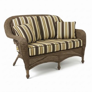 Covers & All Monterey 56 in L Love Seat, Cappuccino Wicker w / Sunbrella A. Praline - 1 of 4