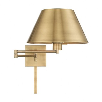 Antique Brass Swing Arm Wall Lamp with Satin Shade