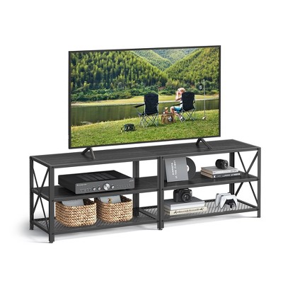 VASAGLE TV Stand TV Console for TVs Up to 70 Inches TV Table£¬63 Inches Width TV Cabinet with Storage Shelves Black with Wood Grain