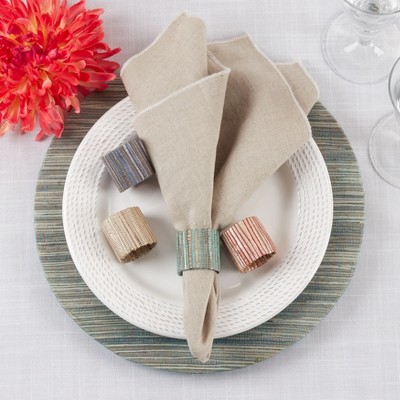 Blue-Grey Shimmering Woven Nubby Napkin Rings Set of 4