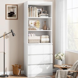 Homhougo Bookcase with Drawers 70.27 Inches Tall Bookshelf Farmhouse Bookcases Wooden Deep Bookshelves Storage Cabinet Organizer - 1 of 4