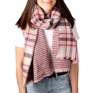Pavilion Gift Company - Twilight Blush - 74.5" x 25.5" Plaid Scarf - Sweaters and Shawls - 1 of 4
