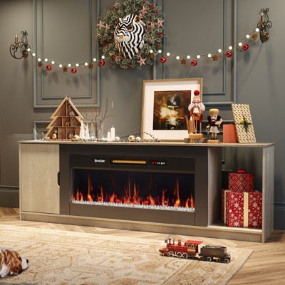 Bestier 70" LED Modern Fireplace TV Stand for TVs Up to 80", PS5 Gaming TV Console Table with 36" Fireplace & Cabinet for Living Room