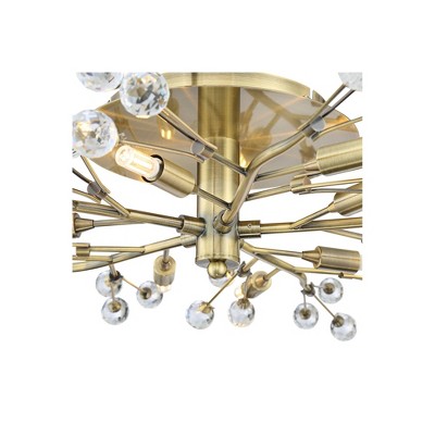 Brass and Crystal 27" Semi-Flush Mount Ceiling Light with LED