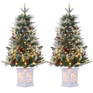 3FT Flocked Small Christmas Tree , Artificial Small Christmas Trees with Light, Multiple Pattern Bases, Outdoor Indoor for Winter Holiday Décor - 1 of 4