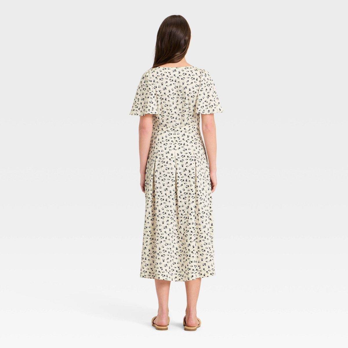 Женские платья A New Day Women's Flutter Sleeve Belted Midi Dress - A New Day™ Cream/Black Floral 12 — фото 2