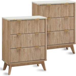 SinCiDo Modern Fluted Nightstand Set of 2, Faux Marble Top Side Tables w/3 Storage Drawers, End Tables for Bedroom, Living Room - 1 of 4
